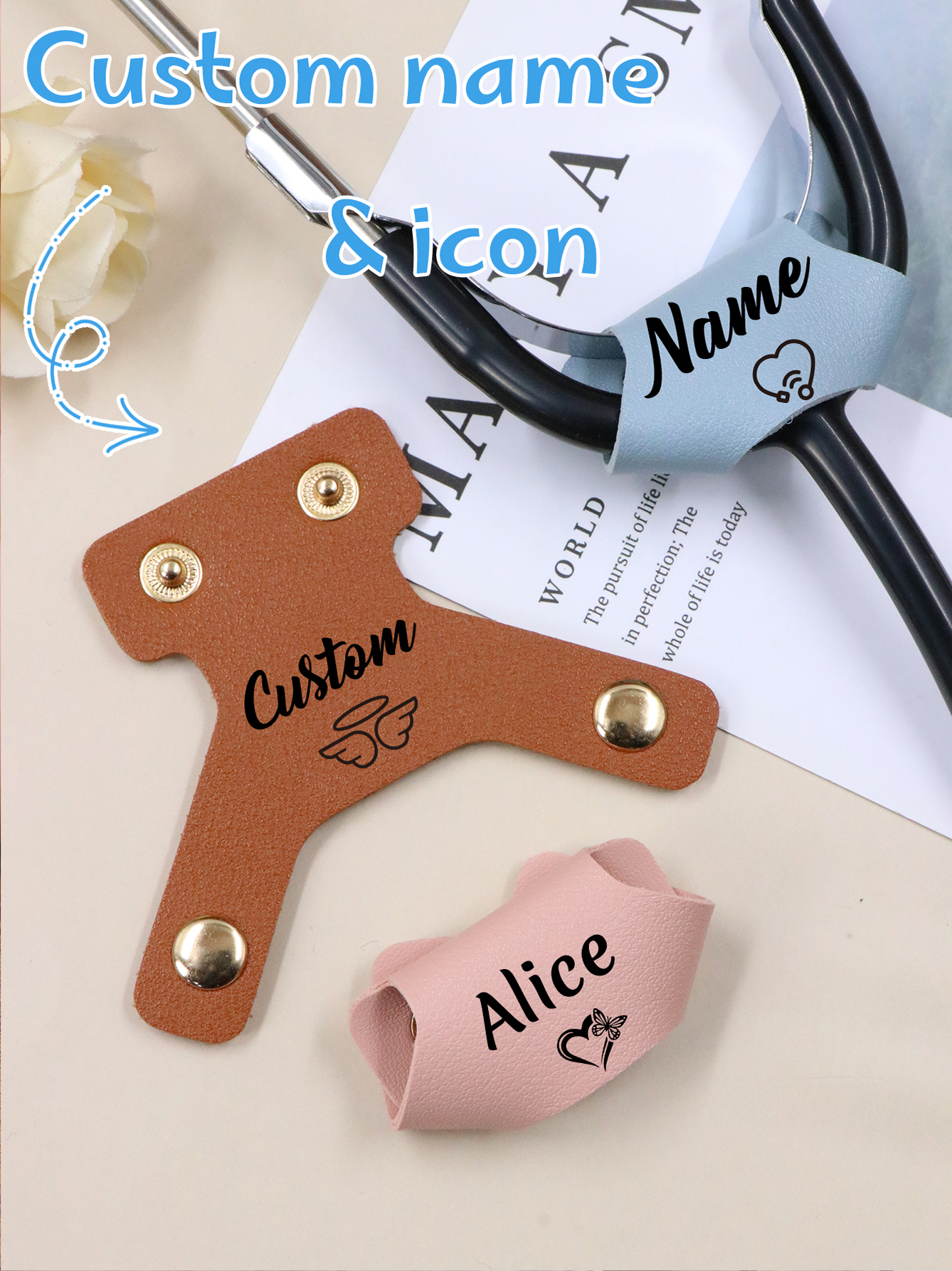 Personalized Engraved Gift - Custom Stethoscope Leather Holder,Customized Name &